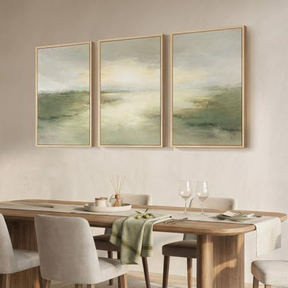 Large Framed Sage Green Abstract Landscape Wall Art for Living Room, 24x36 - color: Geen B, size: 24" W x 36" H x 3pcs