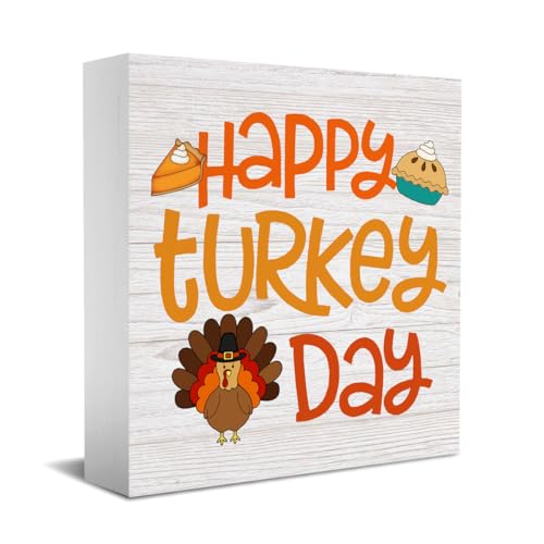 Thanksgiving Decorations Home Farmhouse Decor, Fall Autumn Harvest Turkey Wooden Box Sign Kitchen Living Room Office Decor Desk Cubicle Table Bookcase Accessories, Thank You Gifts - color: White 534