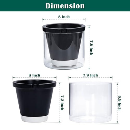 D'vine Dev Self-Watering Black Terracotta Planter Pot, 8 in, 37-X-C-3 - color: Black, size: 8 Inch