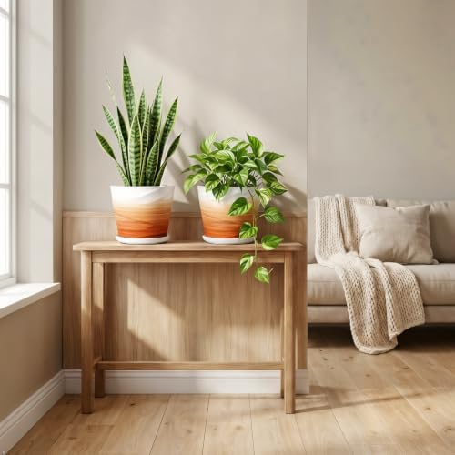 6 Inch Ceramic Plant Pot(6.7 in Diameter,2 Pack) - color: Khaki + White, size: 6.7 Inch-2 Pack