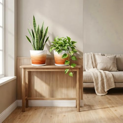 6 Inch Ceramic Plant Pot(6.7 in Diameter,2 Pack) - color: Khaki + White, size: 6.7 Inch-2 Pack