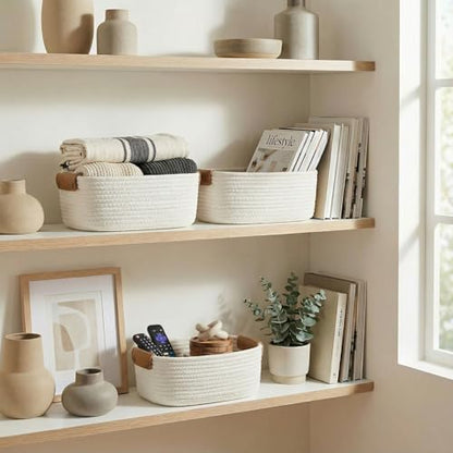 Beautiful Storage Basket Set of 3 - Sturdy Rope Baskets for Shelves - color: Beige