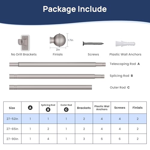 ENJOYBASICS 2 Pack 28-48" No Drill Curtain Rods, Renter Friendly, Nickel - color: Nickel, size: 27-52''