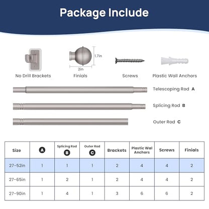 ENJOYBASICS 2 Pack 28-48" No Drill Curtain Rods, Renter Friendly, Nickel - color: Nickel, size: 27-52''
