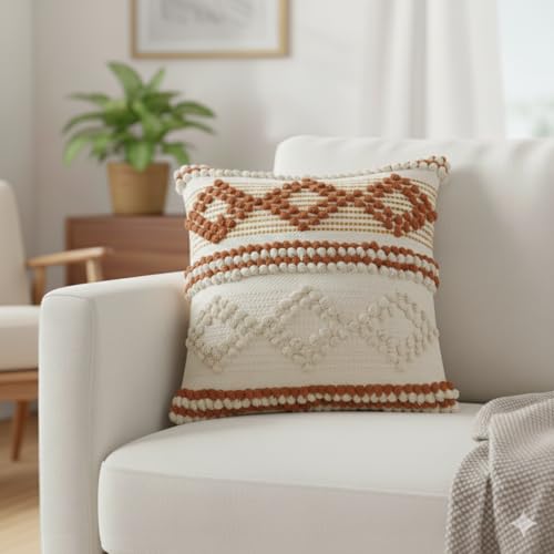 TreeWool 100% Cotton Woven Throw Pillow Cover (Pack of 1, 18" x 18", Kaavi) - color: Kaavi