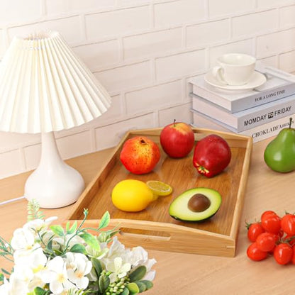 2 PCS Bamboo Serving Tray, Breakfast Bed Tray with Handle, 15.8 x 11.4 x 2 Inch Wood Serving Tray for Serving, Breakfast Bed Trays for Eating, Decor, Displaying Cake, Fruit - size: 2 PCS - 15.8 x 11.4 x 2 Inch