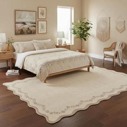 GarveeHome Scalloped Area Rugs 8x10 Large Jute Washable Living Room Rug - color: Jute, size: 8' x 10' (Rectangular)