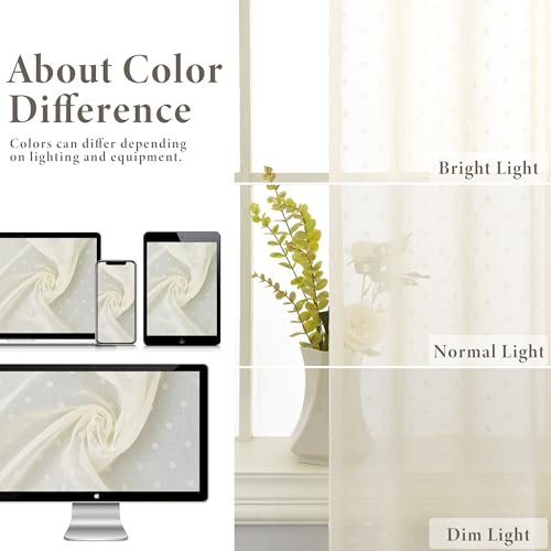 Pitalk Cream Sheer Curtains 84 Inches Long Polka Dots Pattern Design - color: Cream, size: 52"W x 84"L (Pack of 2)