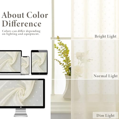 Pitalk Cream Sheer Curtains 84 Inches Long Polka Dots Pattern Design - color: Cream, size: 52"W x 84"L (Pack of 2)