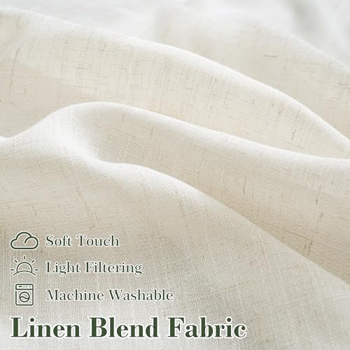 DriftAway Semi Sheer Scalloped Edge Linen Coastal Beach Window Curtains for Living Room Bedroom 2 Panels Rod Pocket Each Size 52 Inch by 84 Inch Loden Green - color: Linen Loden Green, size: 52"W x 84"L (Pack of 2)