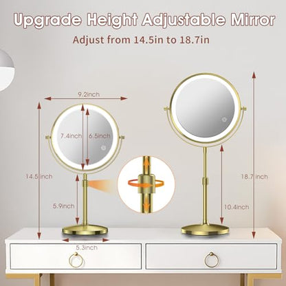 MILPROX Adjustable Height Makeup Mirror with 10X Magnifying & Light, Gold - color: Gold