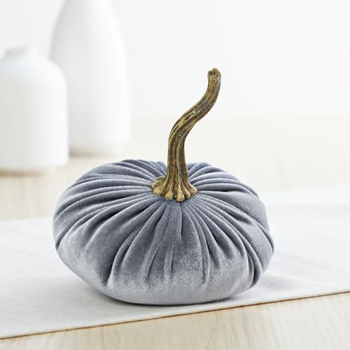 Your Heart's Content Set of 3 Small Velvet Pumpkins (Sm Gray Taupe Ivory) - color: Sm Gray Taupe Ivory