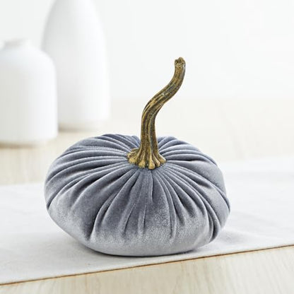 Your Heart's Content Set of 3 Small Velvet Pumpkins (Sm Gray Taupe Ivory) - color: Sm Gray Taupe Ivory