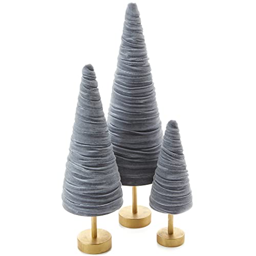 Gray Pedestal Velvet Trees Set of 3, Modern Mantel Décor, Blue Neutral Home Accent, Valentine Tabletop, Artisan Wedding Centerpiece, Made in USA (Gray) - color: Gray