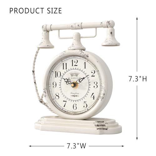 White Vintage Table Clock, Antique Telephone Style Mantel Clocks - color: White