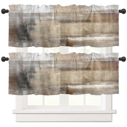 2 Pack Tan Grey Window Valances, Abstract Art Valances for Windows Treatment Decor, Farmhouse Rod Pocket Privacy Decorative Curtain Valance for Bathroom Bedroom Living Room, 54 X 18 in, 2 Panel - color: Tan, size: 54"W x 18"L (Pack of 2)