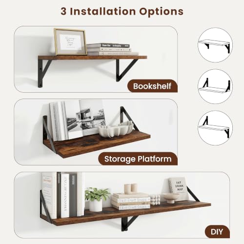 Axeman 18 Inch Floating Shelves, 8 Inch Deep Brown Wall Shelves Set of 2 - color: Rustic Brown, size: 18 Inch