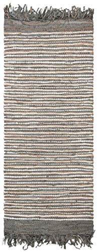 SAFAVIEH Vintage Leather Collection Runner Rug - 2'3" x 6', Grey & Multi, Handmade Boho Fringe Leather, Ideal for High Traffic Areas in Living Room, Bedroom (VTL373A) - color: Grey/Multi, size: 2'3" x 6' (Runner)