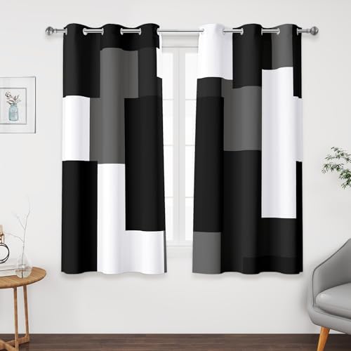 Tyrot Black White Grey Blackout Curtains for Bedroom Living Room 45 inch - color: Grey, size: 42"W x 45"L (Pack of 2)