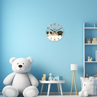 XNM Cute Dog Glass Wall Clocks Battery Operated 12 Inch - color: Blue1, size: 12 Inch