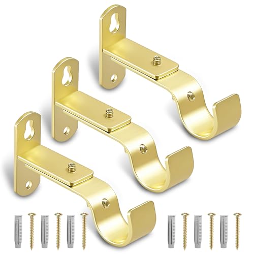 Adjustable Curtain Rod Brackets, Metal Window Drapery Rod Hanger Holders Hooks for 1 inch Rods (Warm Gold, Set of 3) - color: Warm Gold, size: Set of 3