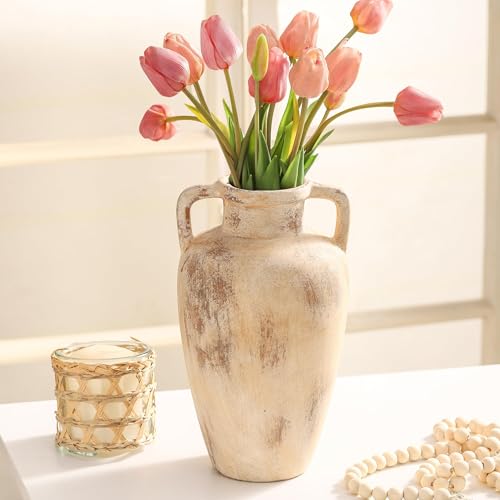 Ceramic Flower Vase, 11.41 Inch Tall Farmhouse Vase with Handles - color: 103-11.4in