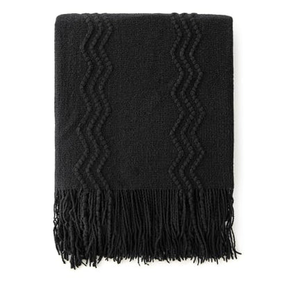 MIULEE Black Knitted Boho Throw Blanket for Couch 50"x60" - color: Black, size: 50" x 60"
