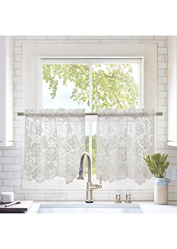 Louis Embroidered Floral Lace Window Curtain Tiers Pair 55" x 24" in White - color: White, size: 55"W x 24"L (Pack of 2)
