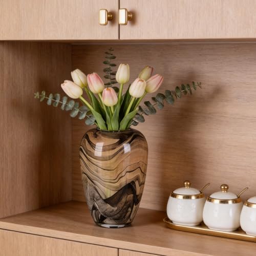 Hand Blown Glass Vase Decorative Flower Vase for Home Decor Living Room Bedroom Office Centerpiece Tabletop Display Modern Art Glass Decor Wide Mouth Design (Quicksand Vase - S) - size: Quicksand Vase - S