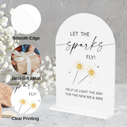 Let Sparks Fly Wedding Sign Sparkle Sign for Wedding Engagement Bridal Shower Party Acrylic sign for Table Desk - color: let the sparks fly