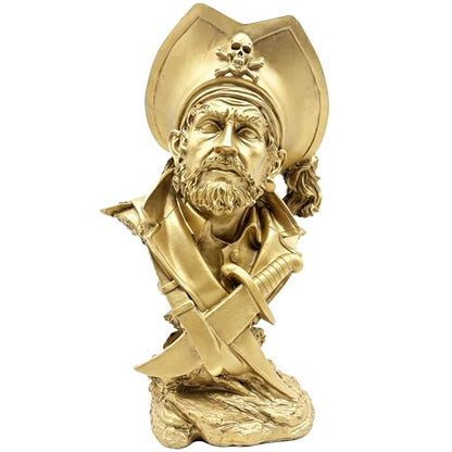 H&W Golden Pirate Figurines - Buccaneer Francis Drake Statue Decoration - color: Pirate-golden