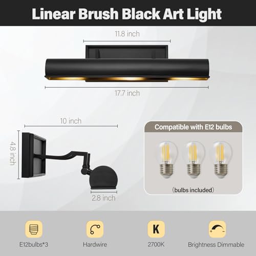 Art Picture Wall Sconce,Linear Artwork Display Wall Lights - color: Black, size: 18"-3 Bulbs