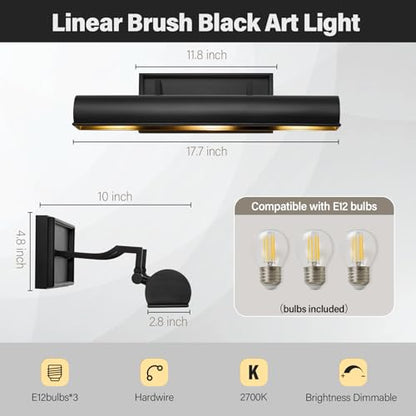 Art Picture Wall Sconce,Linear Artwork Display Wall Lights - color: Black, size: 18"-3 Bulbs