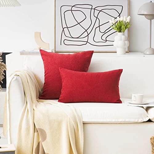 Home Brilliant 16x16 Pillow Covers Linen Burlap Pillowcases 2 Pack Cushion Covers for Sofa Bench, 16 x 16 inch, 40x40 cm, Bungurdy Red - color: Burgundy, size: 16" x 16" (Pack of 2)