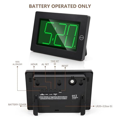 Alarm Clock, Wall Clock, Digital Clock, 3" LED Digit Display, Adjustable Brightness, Auto Night Mode, Auto Alarm Volume Increasing, Wall-Mount & Table-top - color: Black-green