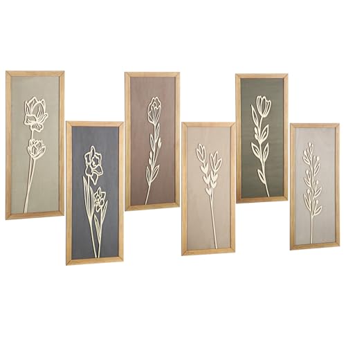 Wesiti 6 Pcs 3D Boho Wall Art, Wooden Floral Bedroom Wall Decor, Morandi - color: Morandi