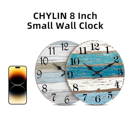 CHYLIN Wall Clock Beach Battery Operated Silent Non-Ticking 8" Coastal - color: A-blue,white, size: 8 inch