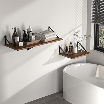 Heimlove 16W x 12D Deep Floating Shelves Set of 2 Walnut - color: Walnut With Black Metal Bracket, size: 16Wx12Dx5.8H