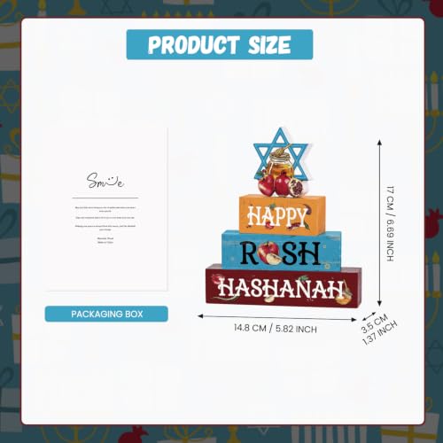 Smile Rosh Hashanah Wooden Block Decor Star of David Jewish New Year Home - style: Rosh Hashanah