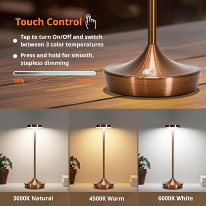 Brown Cordless Table Lamps, Rechargeable 6000mAh, 72H Runtime, Waterproof - color: Brown