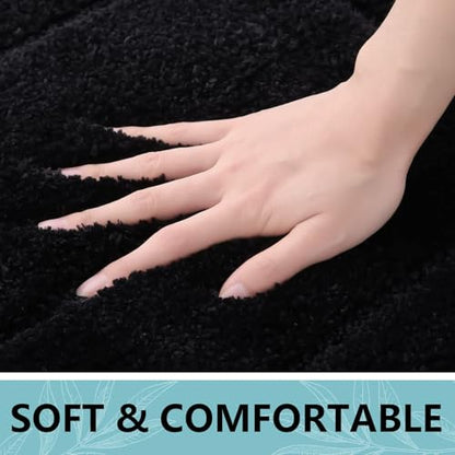 Buganda Microfiber Bathroom Rugs 70x24, Soft Shaggy Absorbent Bath Rugs - color: Black, size: 70" X 24"