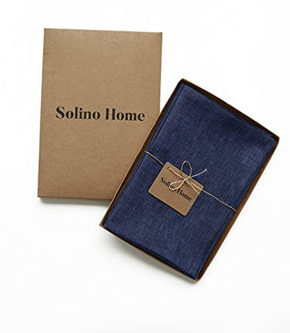 Solino Home 100% 순수 리넨 냅킨 네이비 우븐, 아테나 50.8 x 50.8cm(20 x 20인치), 4개 세트 - color: 08: 네이비 샴브레이, size: 20" x 20" (Set of 4)