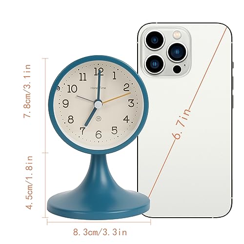 3" Round Quartz Analog Metal Alarm Clock Silent Non Ticking Desk Clock | Small Bedside Table Clock with Stand Bedroom Home Office Battery Operated (batteries not included) - color: Blue