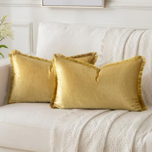 FUTEI Pack of 2 Velvet Decorative Throw Pillow Covers 12x20 Inch, Gold - color: Gold, size: 20" x 12" (Pack of 2)
