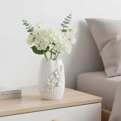 White Ceramic Vase,7 Inch Textured Modern Flower Vase - color: White, size: 7 inch