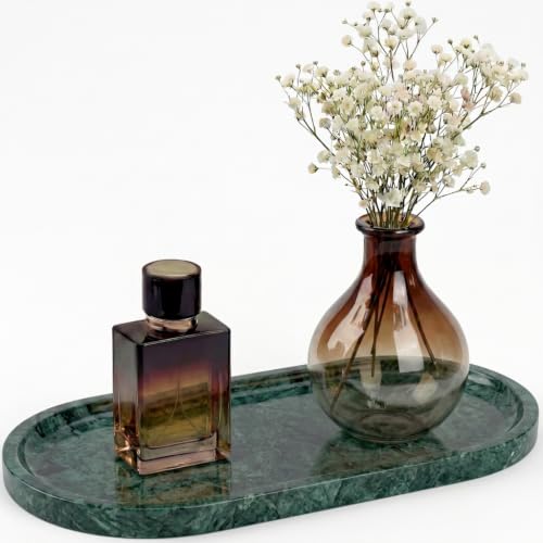 YKAJO Jade Green Oval Marble Tray, 11.8x5.9 Vanity Perfume Organizer Dish - color: Jade Green, size: 11.8" x 5.9" x 0.6"