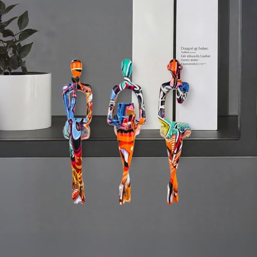 3Pcs Graffiti Abstract Women Thinker Sculptures,Resin Figurine Decor - color: Graffiti B