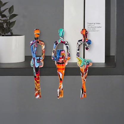 3Pcs Graffiti Abstract Women Thinker Sculptures,Resin Figurine Decor - color: Graffiti B