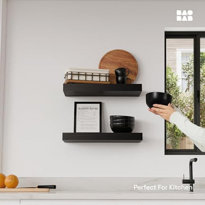 Solid Wood Floating Shelves For Wall 16 inch Black, Bathroom Wooden Shelf - color: Black, size: 16 Inch