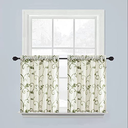 VOGOL Green Vine Embroidered Kitchen Tier Curtains, W30 x L30, 2 Panels - color: Green, size: 30"W x 30"L (Pack of 2)